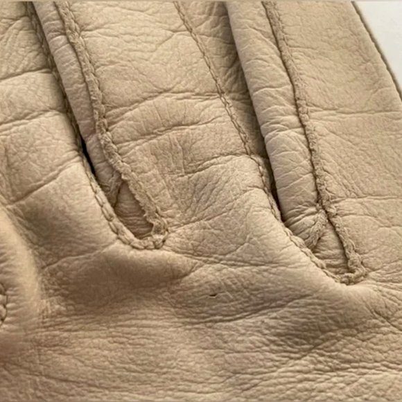 Vintage Lord & Taylor Edelweiss Real Kid Leather & Silk Gloves in Ivory - Size 7 - Picture 10 of 12